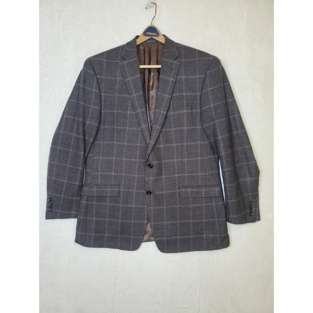 Vintage Lauren Ralph Lauren Windowpane Check Blazer‎ Wool Dark Academia Size 46L